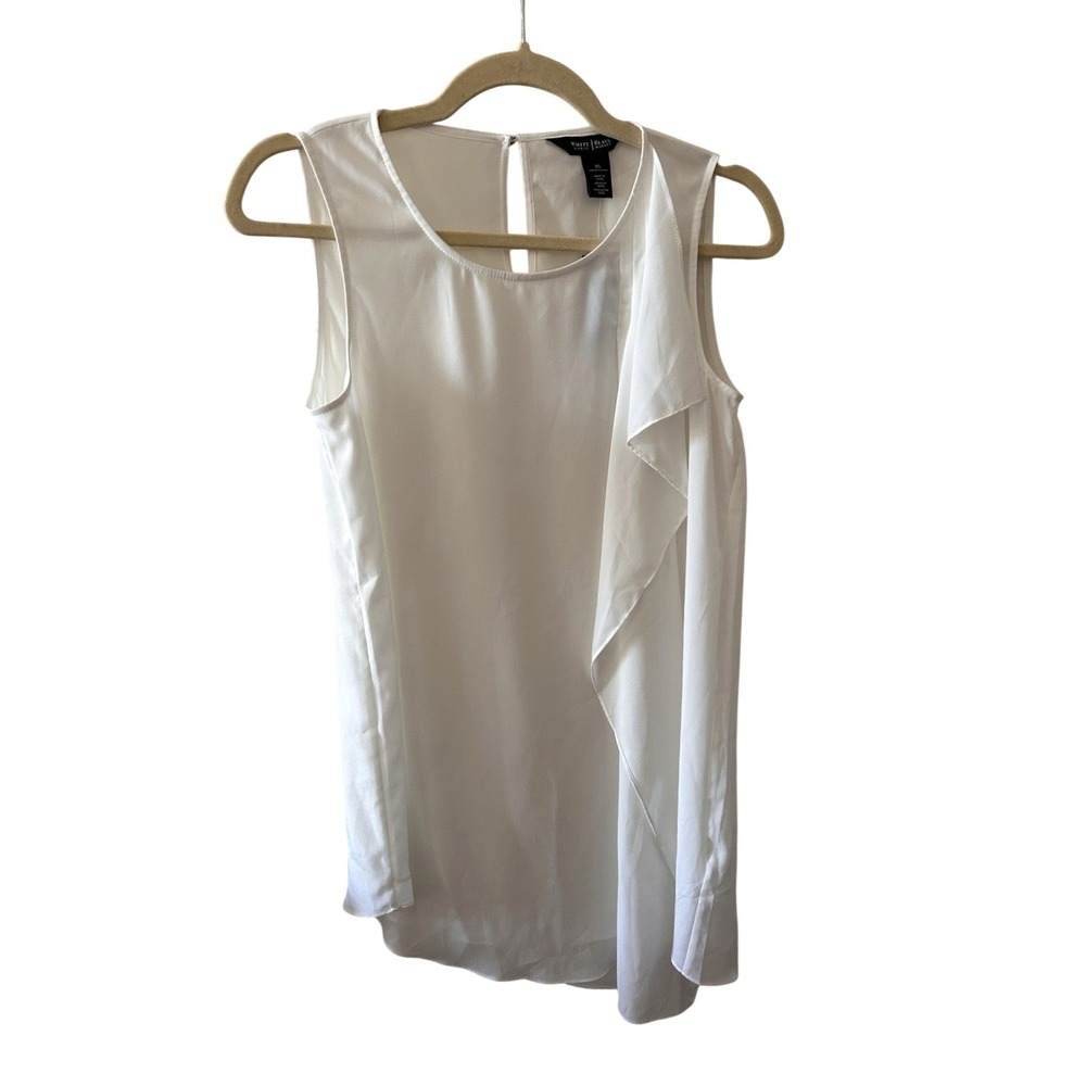 White House Black Market Ecru Cascading Ruffle Tunic Sleeveless Top XS